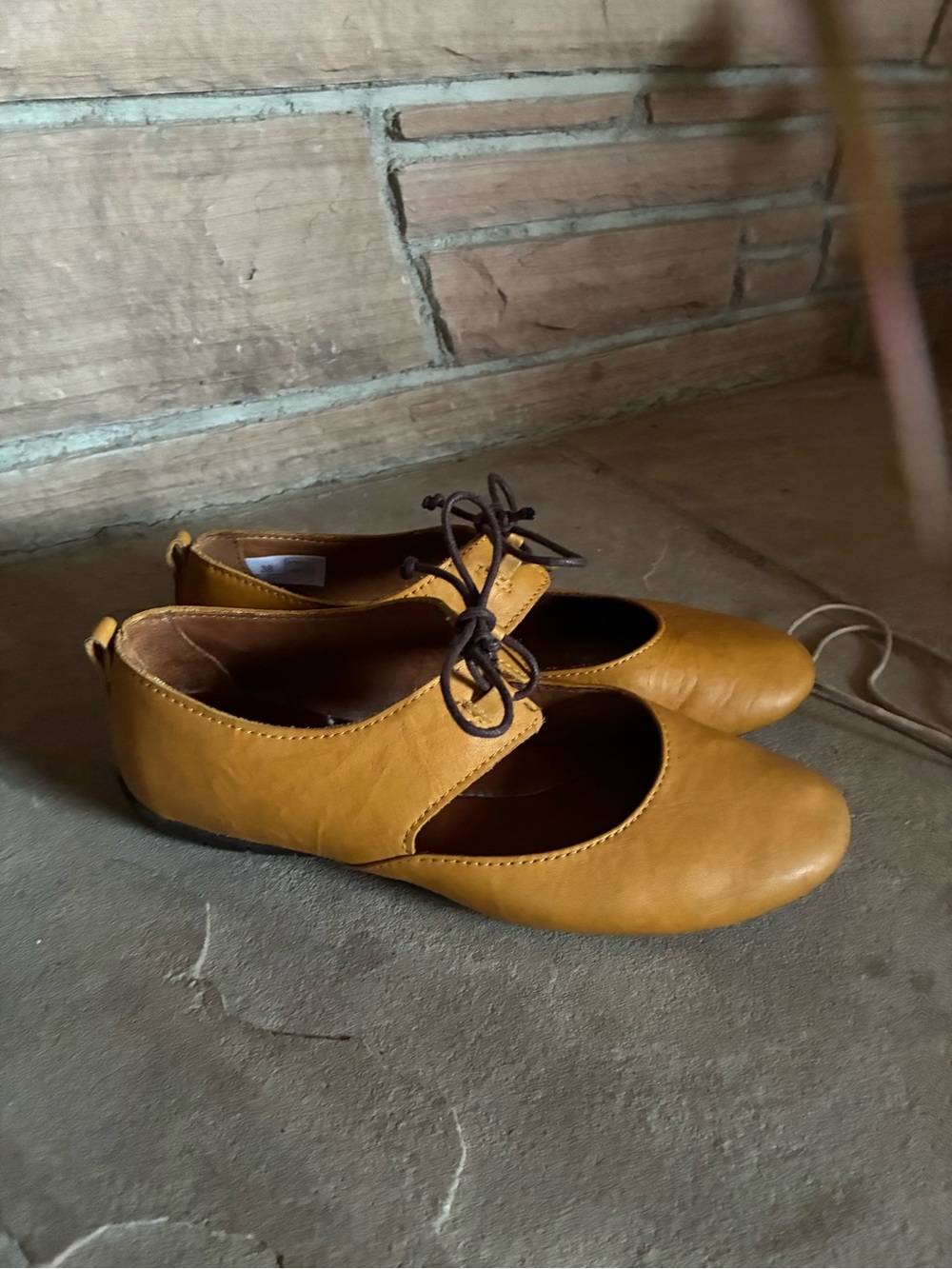 Sergio Tomani mustard yellow leather flats.